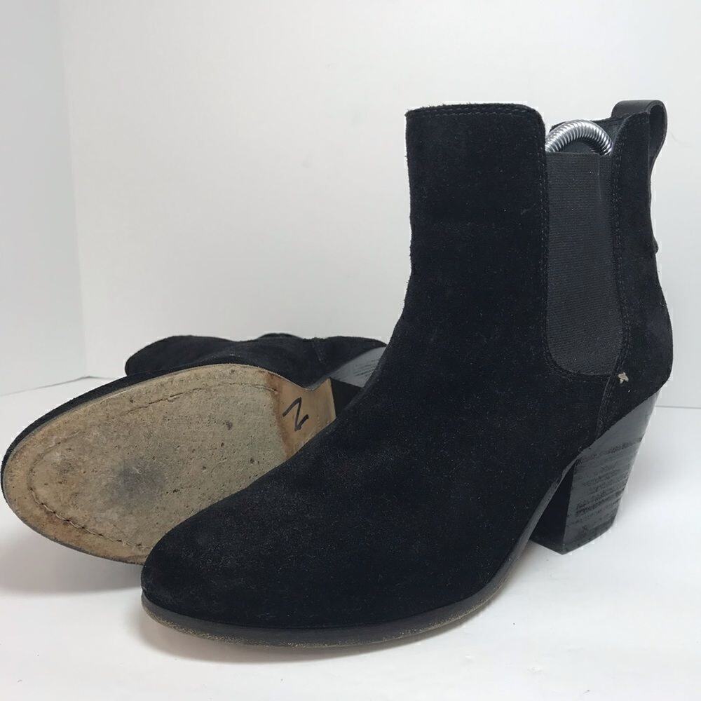 Rag &‎ Bone Devon Waxed Suede Ankle Booties Black Stacked Heel Womens 9.5